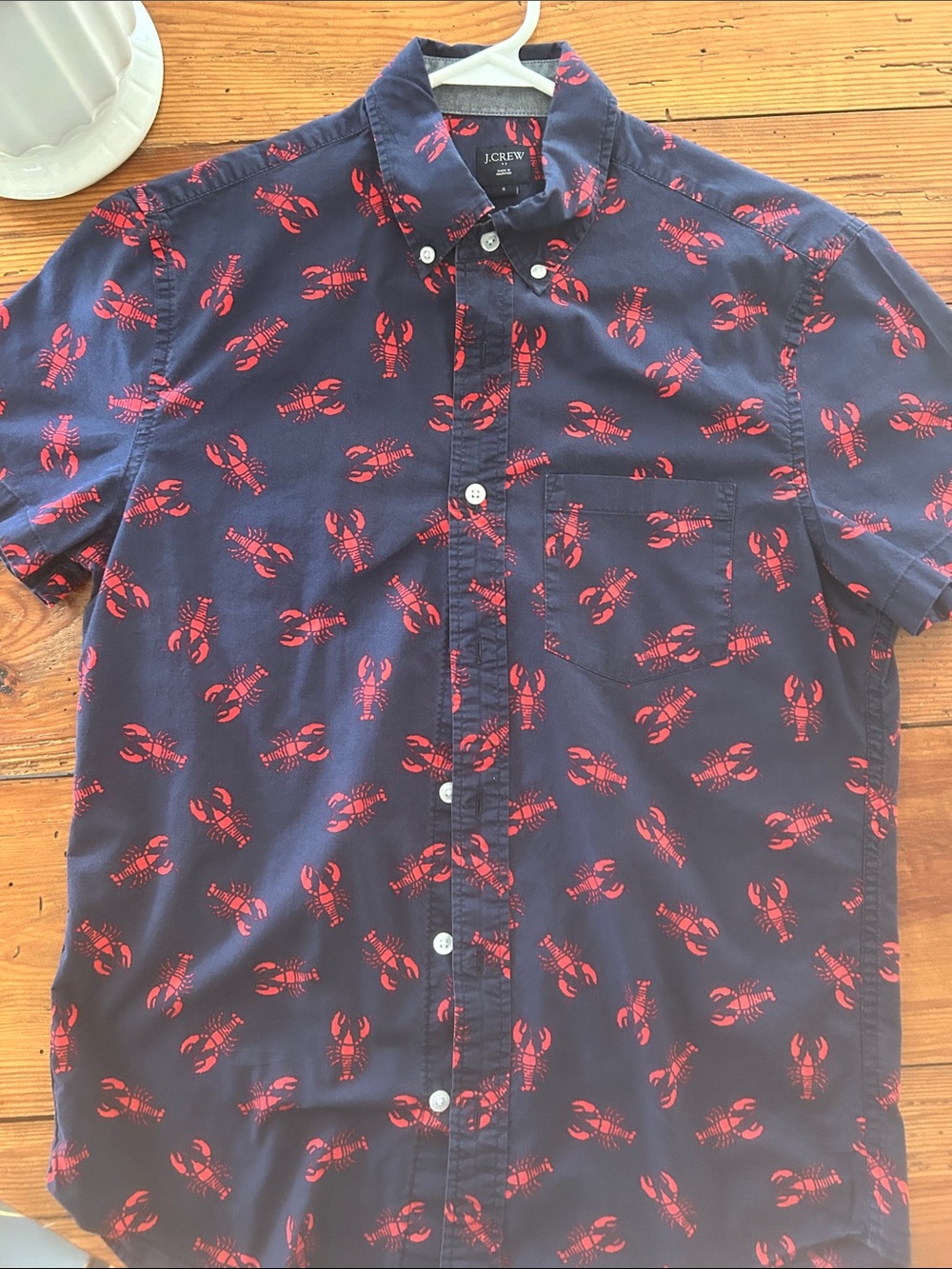 J. Crew Navy Short-Sleeve Button-Down with Red Lobster Print